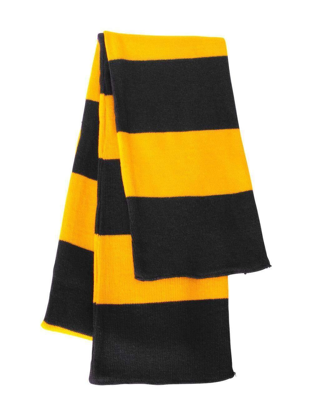 8470 Rugby-Striped Knit Scarf One Size Black/Gold